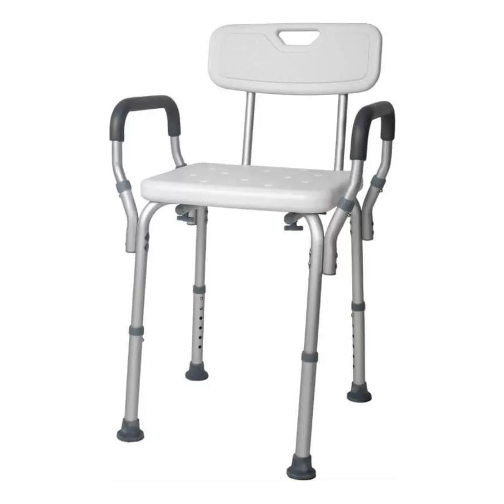 Banco/Banqueta para Banho Ajustável com Encosto e Braço em Alumínio para 130 kg modelo SC202 - Hidrolight