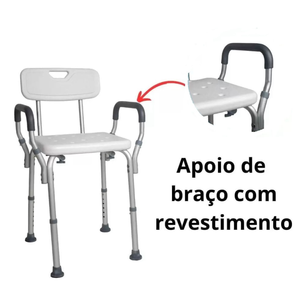 Banco/Banqueta para Banho Ajustável com Encosto e Braço em Alumínio para 130 kg modelo SC202 - Hidrolight