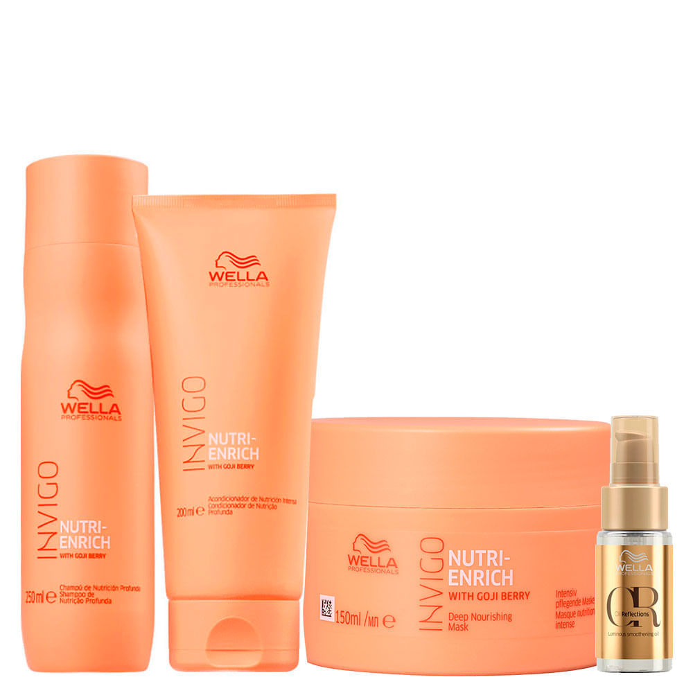 Kit Wella Professionals Invigo Nutri Enrich - Shampoo 250 Ml + Condicionador 200 Ml + Máscara 150 Ml + Óleo Capilar 30 Ml