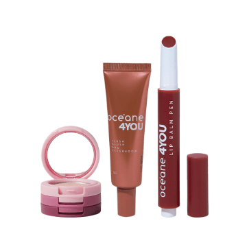 Kit Trio de Sombras + Hidratante Labial Cereja + Blush Líquido Coral 4you (3 Produtos)