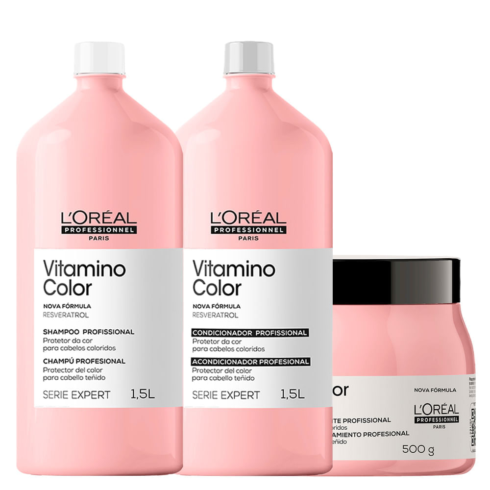 Kit L'oréal Professionnel Serie Expert Vitamino Color – Shampoo 1500 Ml + Condicionador 1500 Ml + Máscara 500 G