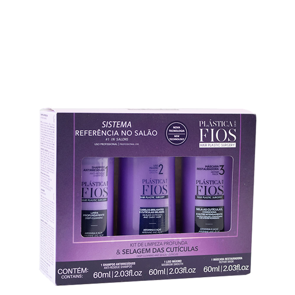 Kit Cadiveu Professional Plástica dos Fios Alisamento Progressivo - Shampoo 60 ml + Ativo Plástica dos Fios 60 ml + Máscara 60 ml