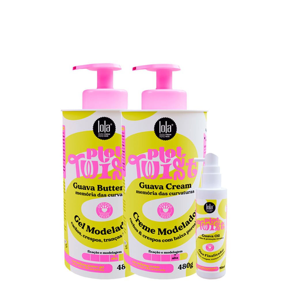 Kit Lola Cosmetics Plot Twist - Creme Modelador 480g + Gel Modelador 480g + Óleo Capilar 90 Ml