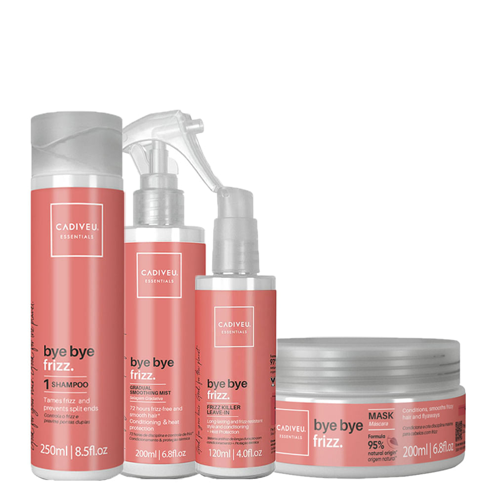 Kit Cadiveu Essentials Bye Bye Frizz - Shampoo 250 ml + Máscara Anti- Frizz 200 ml + Leave-in Selagem Gradativa 200 ml + Leave-in Frizz Killer 120 ml