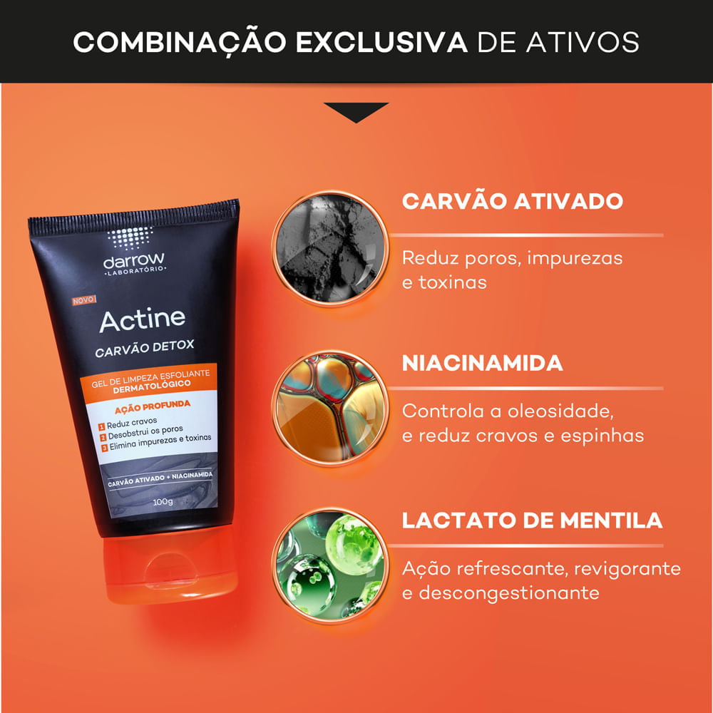 Darrow Actine Carvão Detox Gel de Limpeza Esfoliante 100g