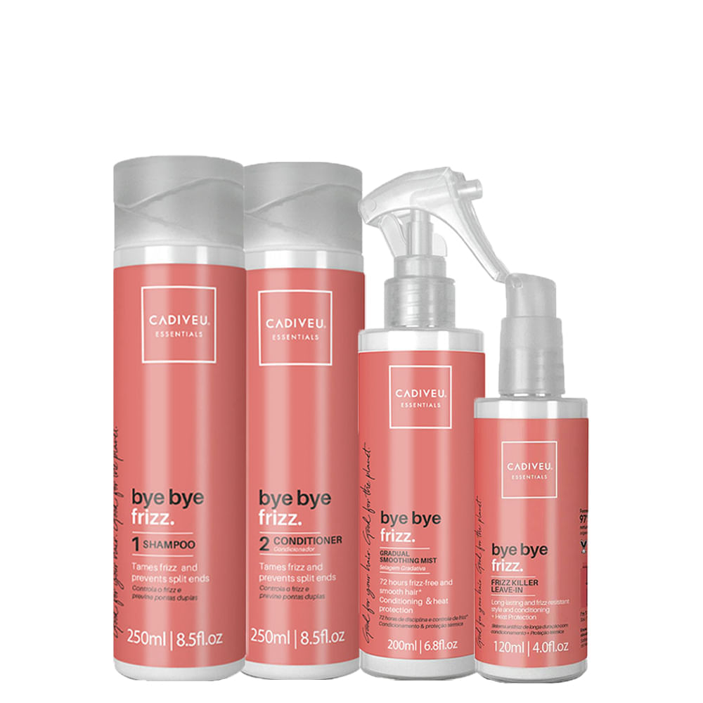 Kit Cadiveu Essentials Bye Bye Frizz - Shampoo 250 ml + Condicionador 250 ml + Leave- in Selagem Gradativa 200 ml + Leave- in Frizz 120 ml