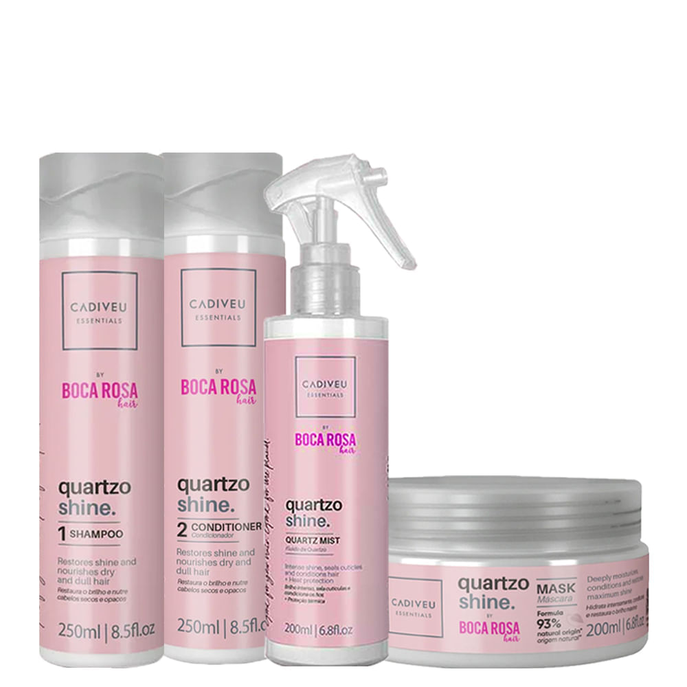 Kit Cadiveu Essentials Quartzo Shine - Shampoo 250 Ml + Condicionador 250 Ml- + Máscara De Brilho 200 Ml + Fluído 200 Ml