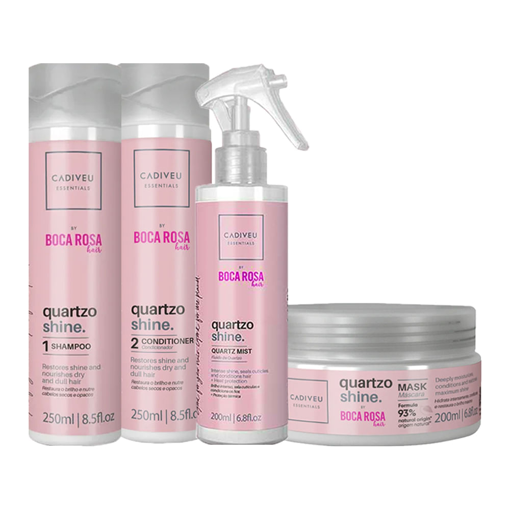 Kit Cadiveu Essentials Quartzo Shine - Shampoo 250 ml + Condicionador 250 ml- + Máscara de Brilho 200 ml + Fluído 200 ml