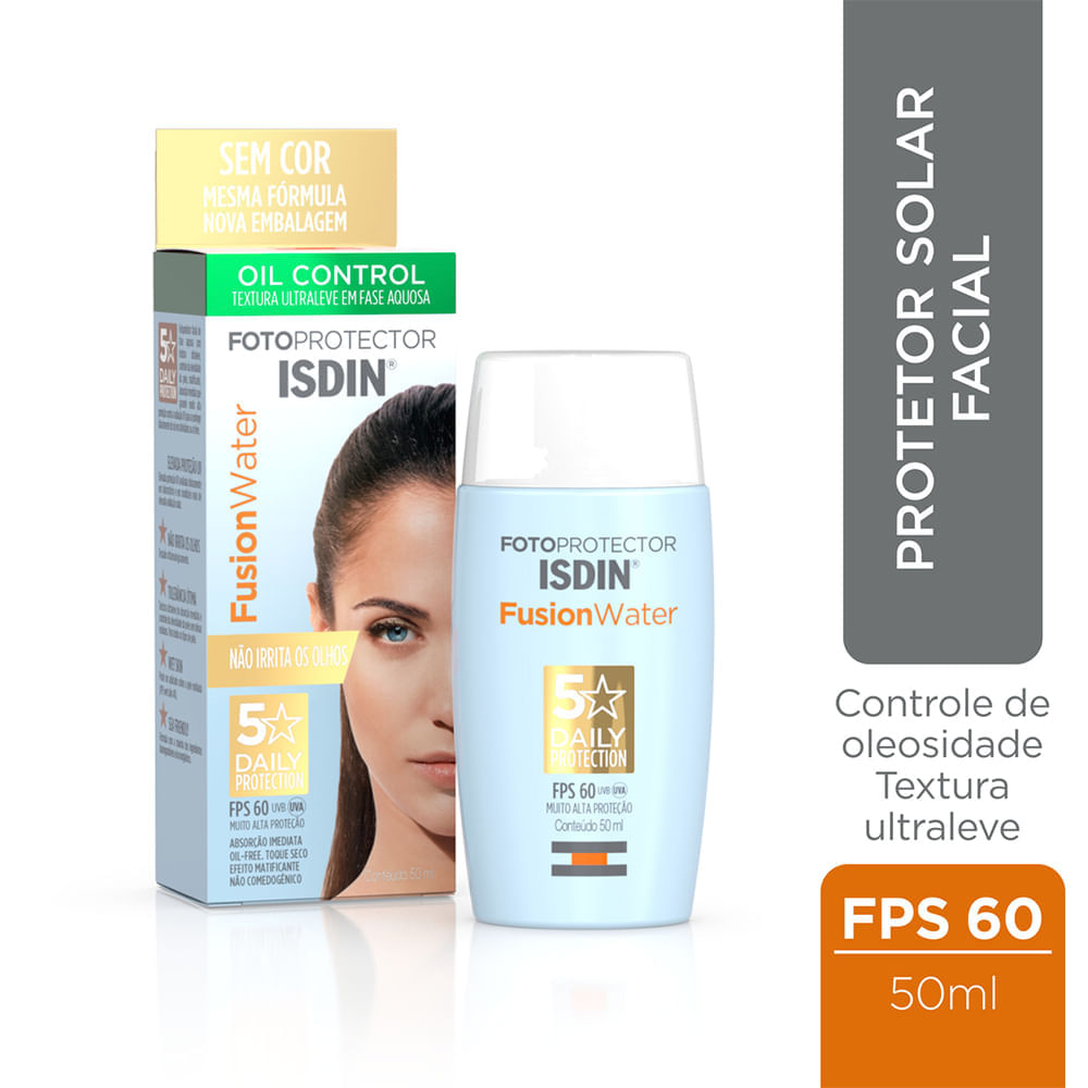 Protetor Solar Facial Isdin Fusion Water 5 Stars FPS 60 50 ml