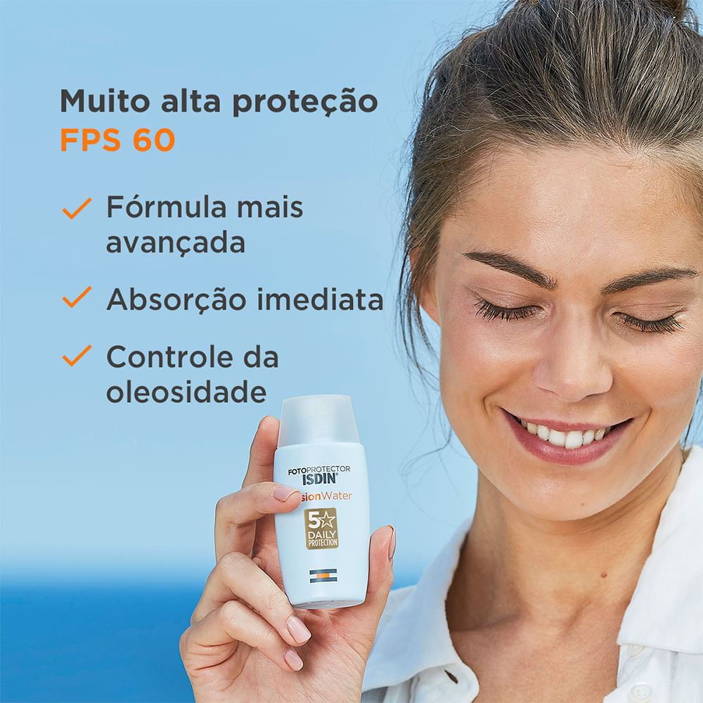 Protetor Solar Facial Isdin Fusion Water 5 Stars FPS 60 50 ml