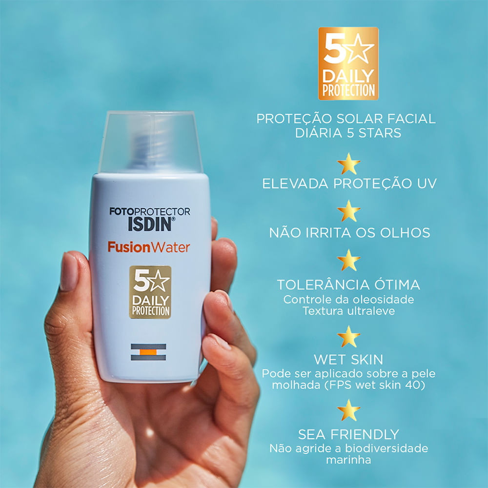 Protetor Solar Facial Isdin Fusion Water 5 Stars FPS 60 50 ml