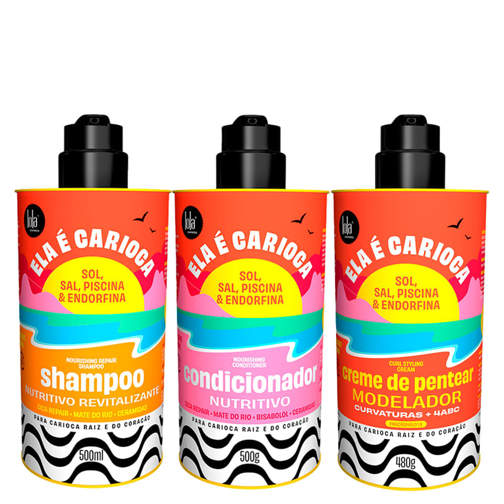Kit Lola Ela é Carioca - Shampoo 500 ml + Condicionador 500 g + Creme De Pentear Lola Cosmectics 4abc 480 g