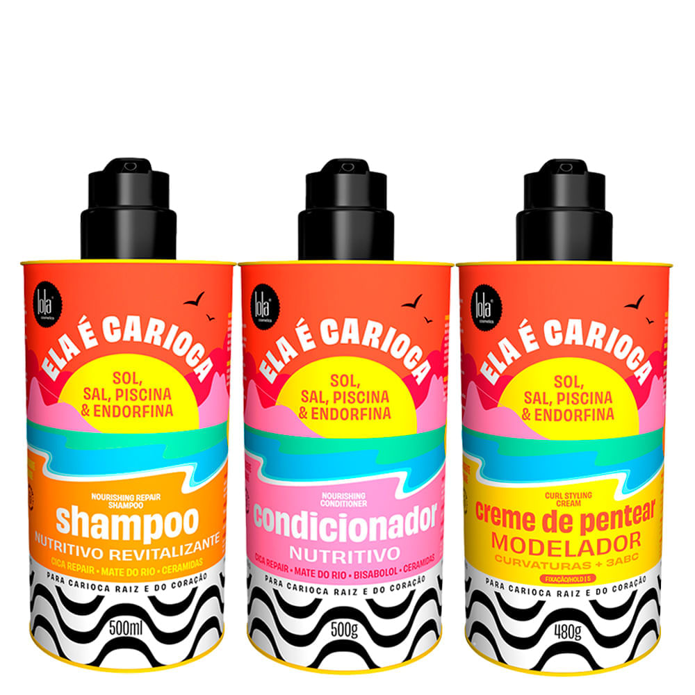 Kit Lola Ela é Carioca - Shampoo 500 ml + Condicionador  500 g + Creme De Pentear 3abc 480 g