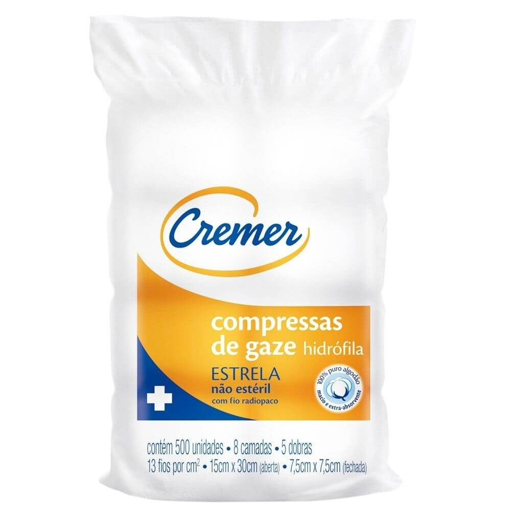 Compressa De Gaze Estrela não Estéril 13 fios - 500 unidades - Cremer