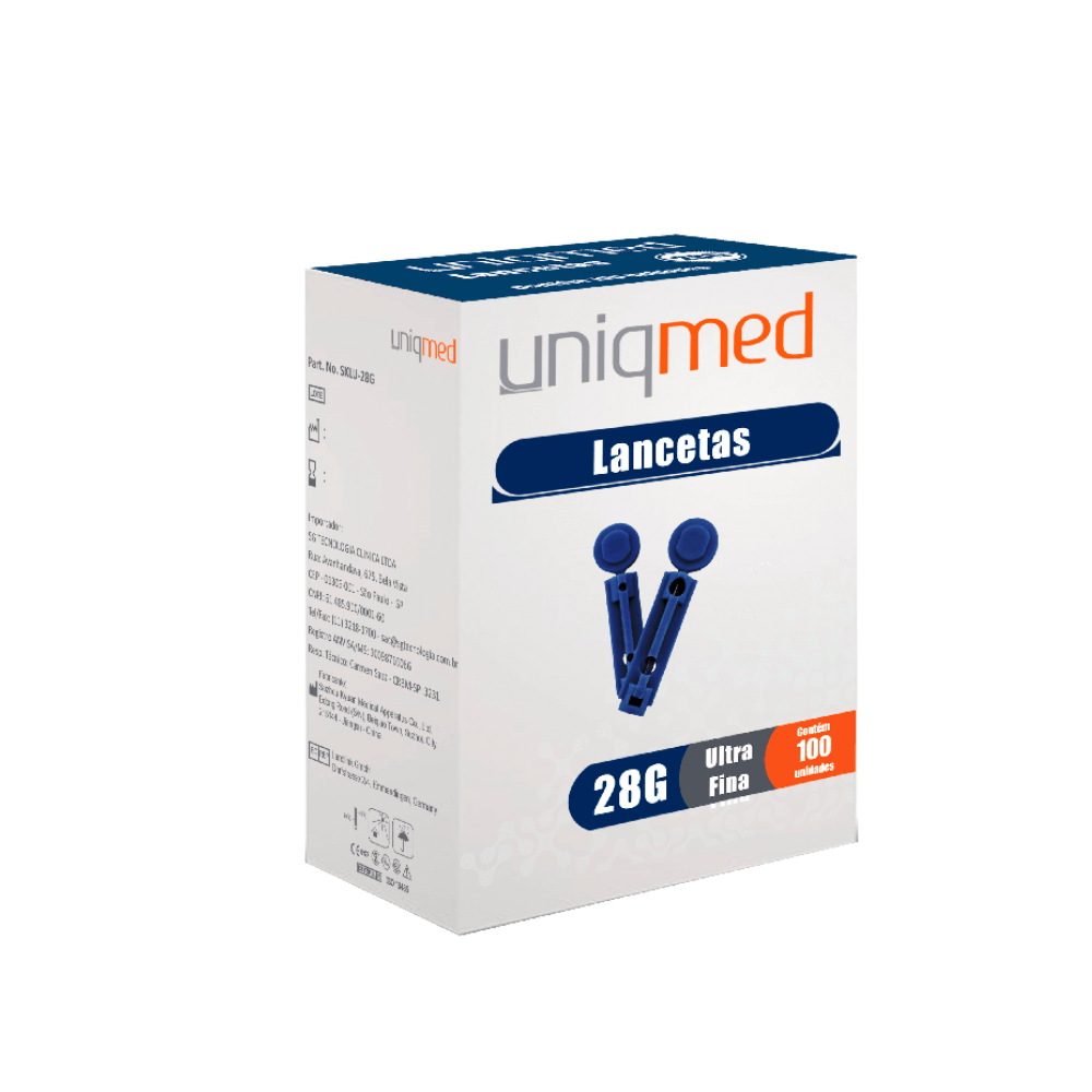 Lancetas estéreis 28G para Lancetador - Cx 100un - Uniqmed Plus