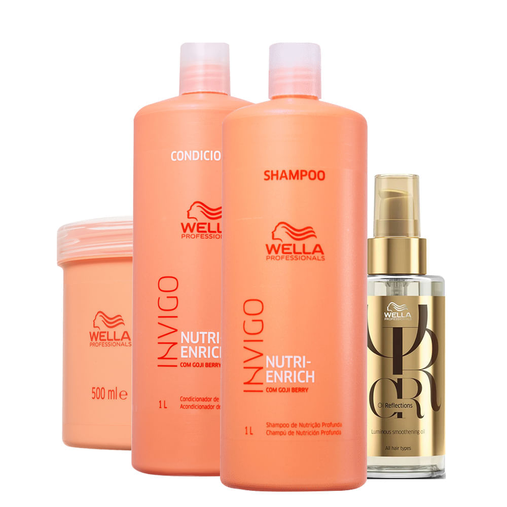 Kit Wella Professionals Invigo Nutri Enrich - Shampoo 1000 Ml + Condicionador 1000 Ml + Máscara 500 Ml + Óleo 100 Ml