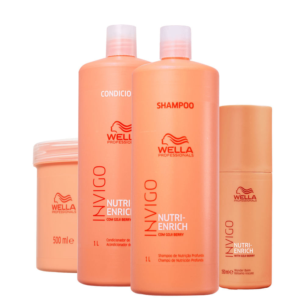 Kit Wella Professionals Invigo Nutri Enrich - Shampoo 1000 Ml + Condicionador 1000 Ml + Máscara 500 Ml + Leave-in 150 Ml