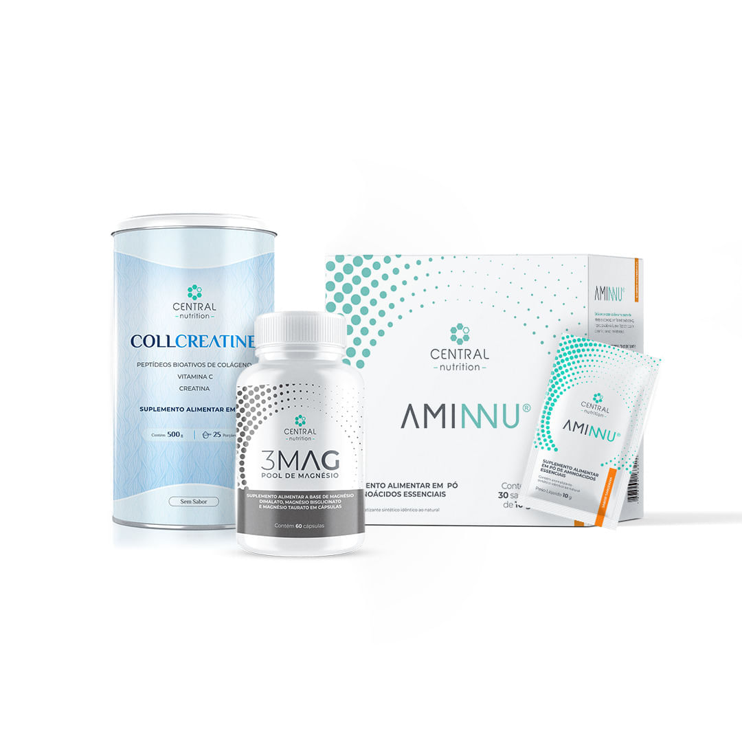 Protocolo Performance Muscular (AMINNU® Tangerina + COLLCREATINE® Sem Sabor + 3MAG)