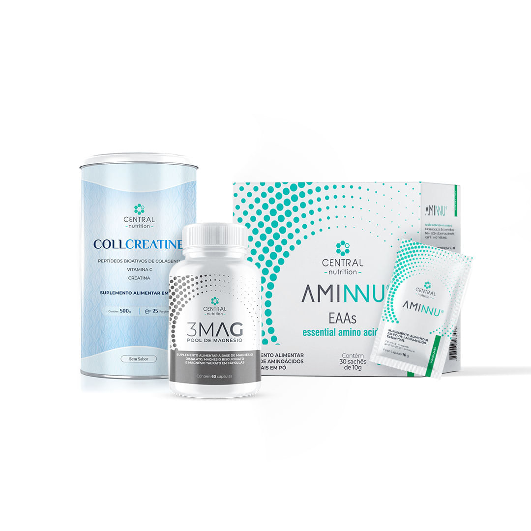 Protocolo Performance Muscular (aminnu® Limão+ Collcreatine® Sem Sabor + 3mag) Limão