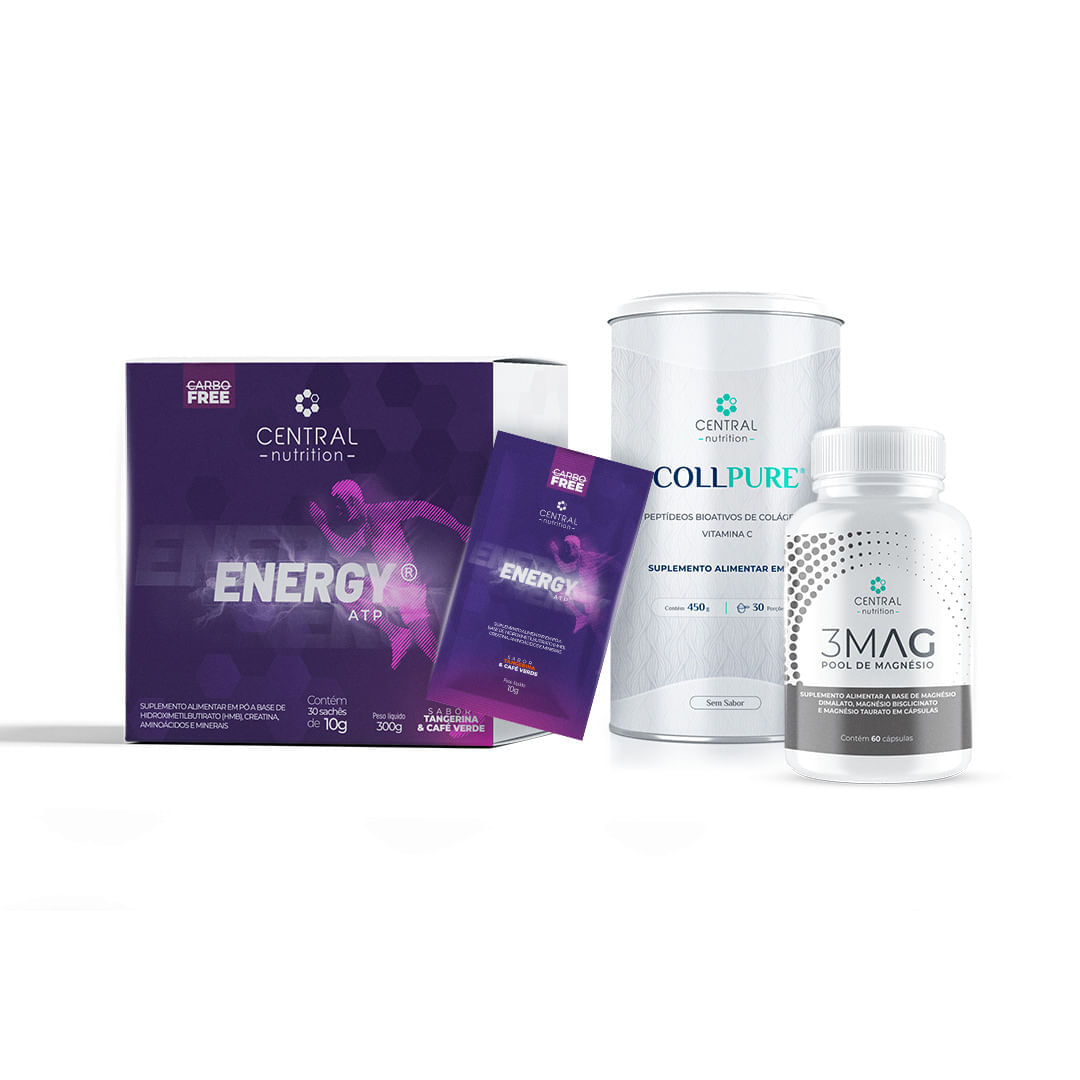 Protocolo Energia e Saúde Muscular (ENERGY ATP® Tangerina +  COLLPURE® Sem Sabor + 3MAG)