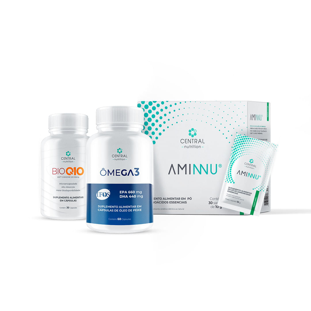 Protocolo Longevidade (AMINNU® Limão + ÔMEGA 3 IFOS™ 60 caps + BIO Q10 100 mg)