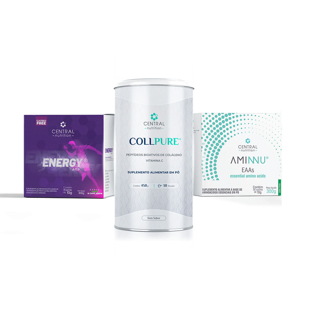 Protocolo Ganho de Massa (COLLPURE® Sem Sabor + AMINNU® Limão + ENERGY ATP® Limão)