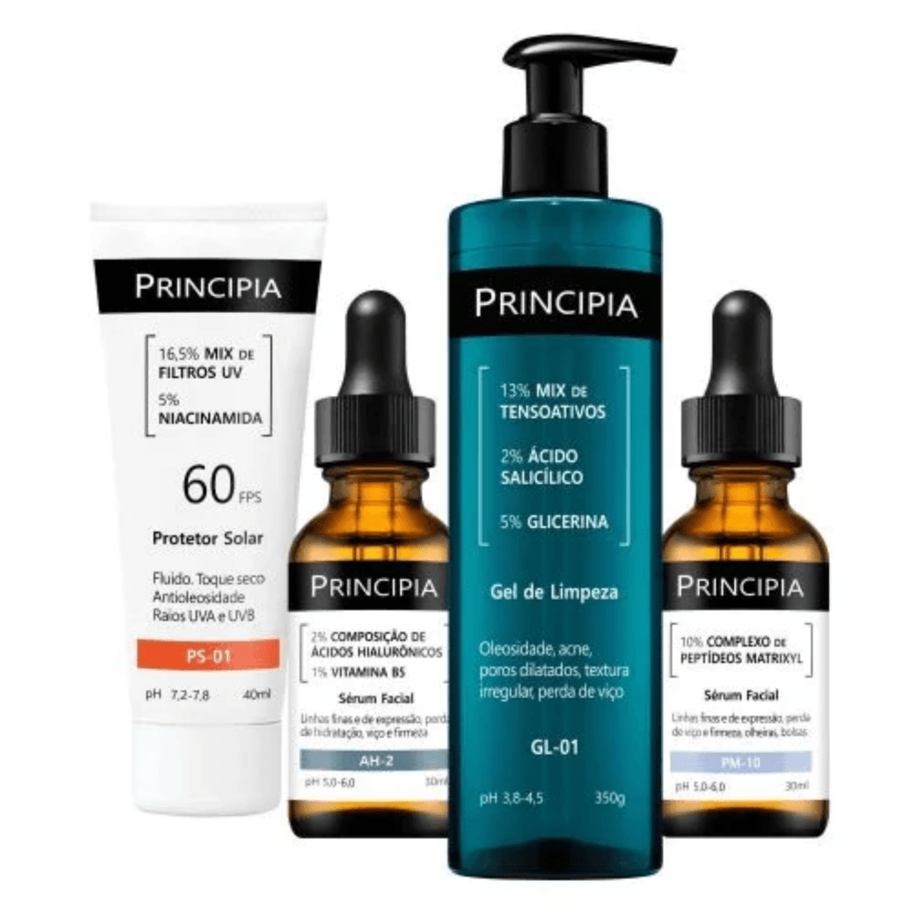 Kit Antissinais Principia Protetor Solar 40ml + Gel de Limpeza 350g + 2 Sérum 30ml Cada