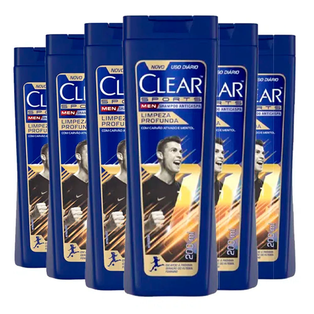Kit Shampoo Anticaspa Clear Sports Men Limpeza Profunda 200ml - 6 Unidades