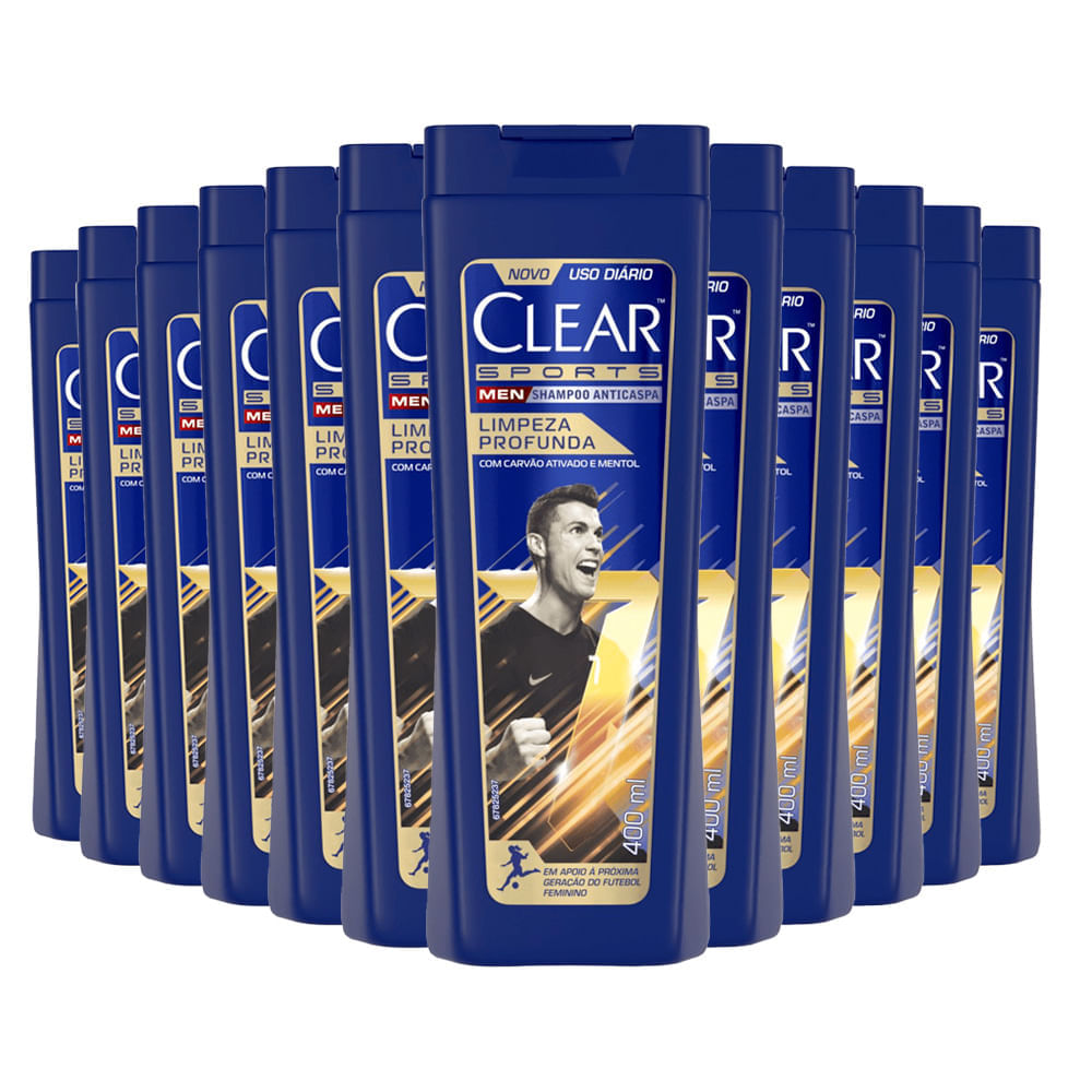 Kit Shampoo Anticaspa Clear Sports Men Limpeza Profunda 400ml 12 Unidades
