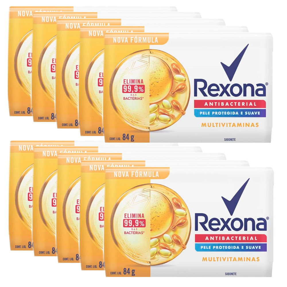 Kit Sabonete Rexona Antibacterial Multivitaminas 84g 10 Unidades