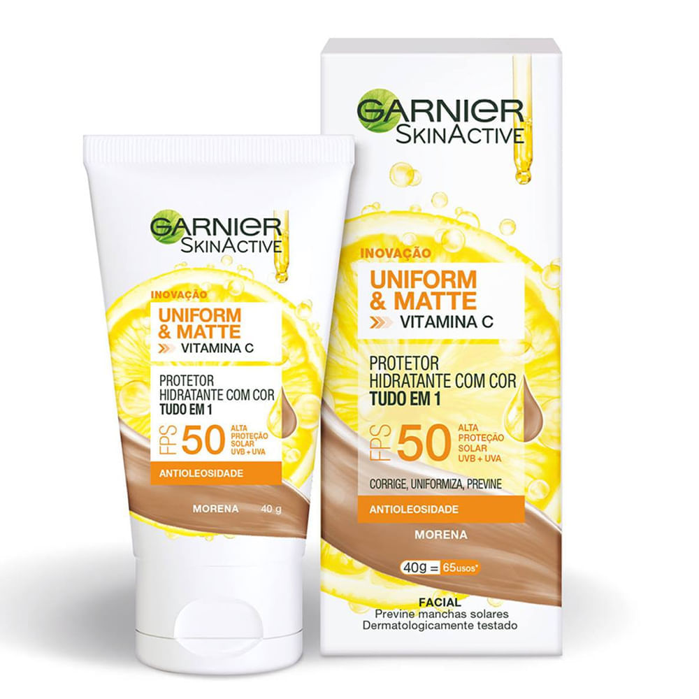 Protetor Hidratante Facial Garnier Uniform & Matte FPS 50 Cor Morena 40g