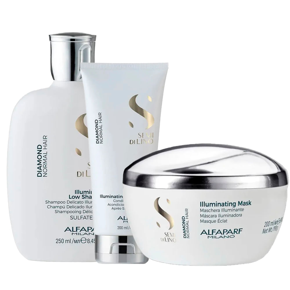 Kit Shampoo 250ml, Condicionador 200ml E Máscara Capilar Alfaparf Semi Di Lino Diamond Illuminating 200ml