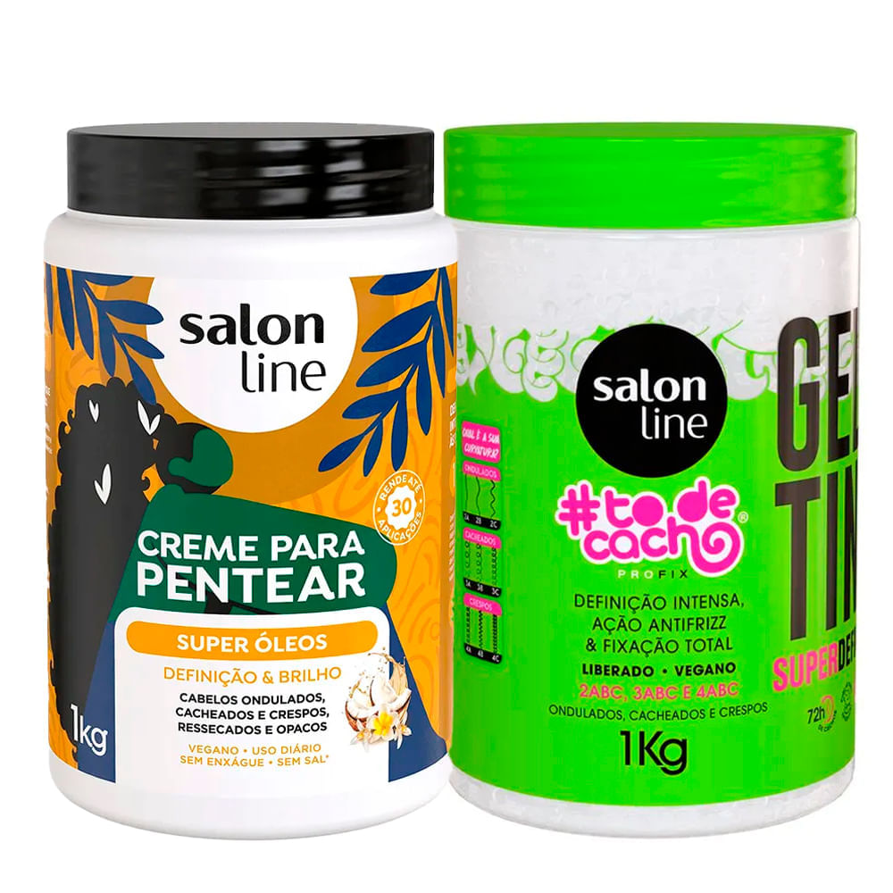 Kit Salon Line Gelatina To De Cacho E Creme Para Pentear Salon Line Super Óleos 1kg