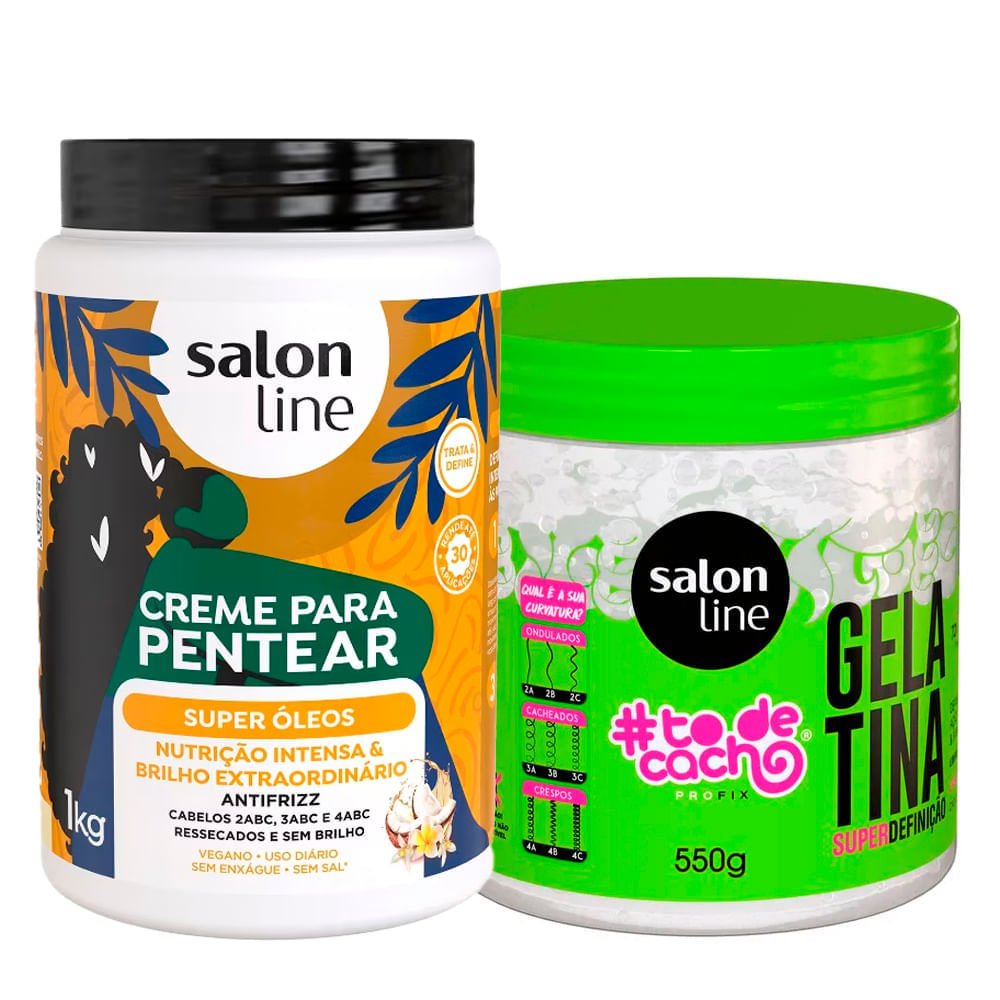 Kit Salon Line Gelatina To De Cacho 550g E Creme Para Pentear Salon Line Super Óleos 1kg