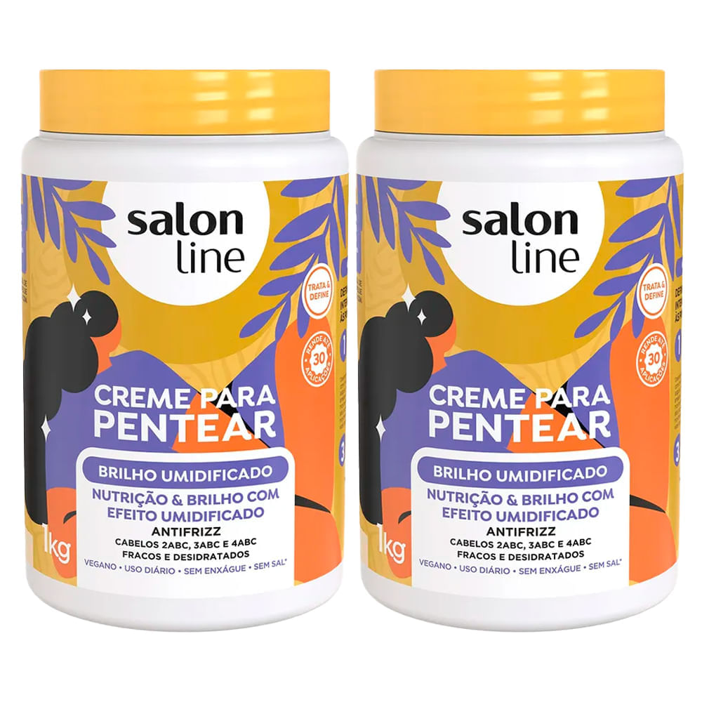 Kit Creme Para Pentear Salon Line Brilho Umidificado 1kg - 2 Unidades