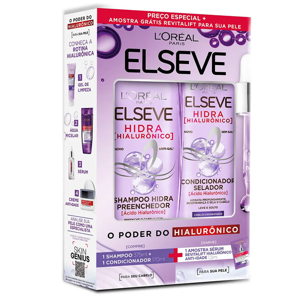 Kit Elseve Shampoo + Condicionador + Sachê Sérum Revitalift Hialurônico