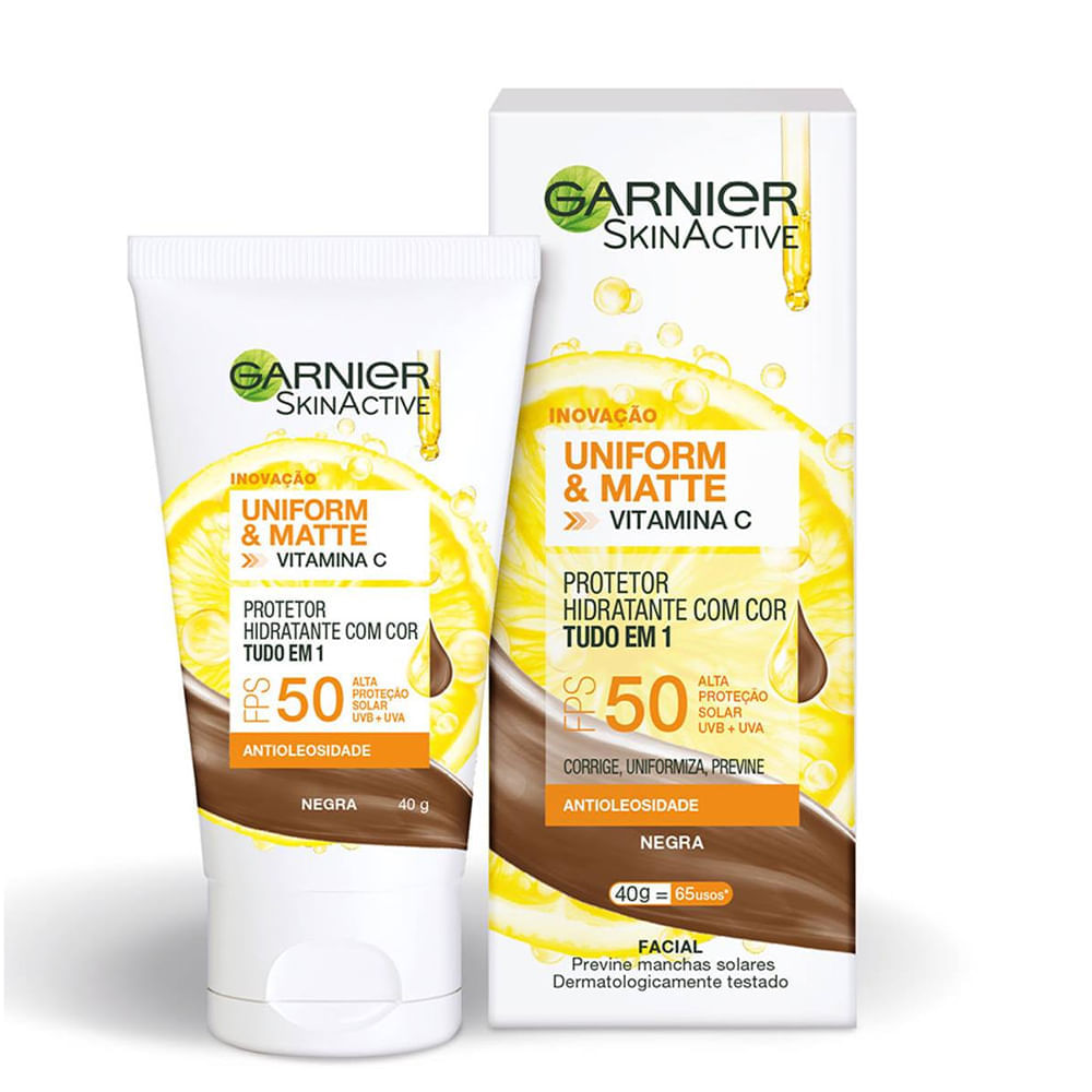Protetor Hidratante Facial Garnier Uniform & Matte Fps 50 Pele Negra 40g