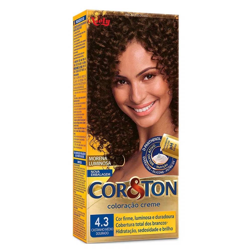 Tintura Creme Cor & Ton Castanho Médio Dourado 4.3