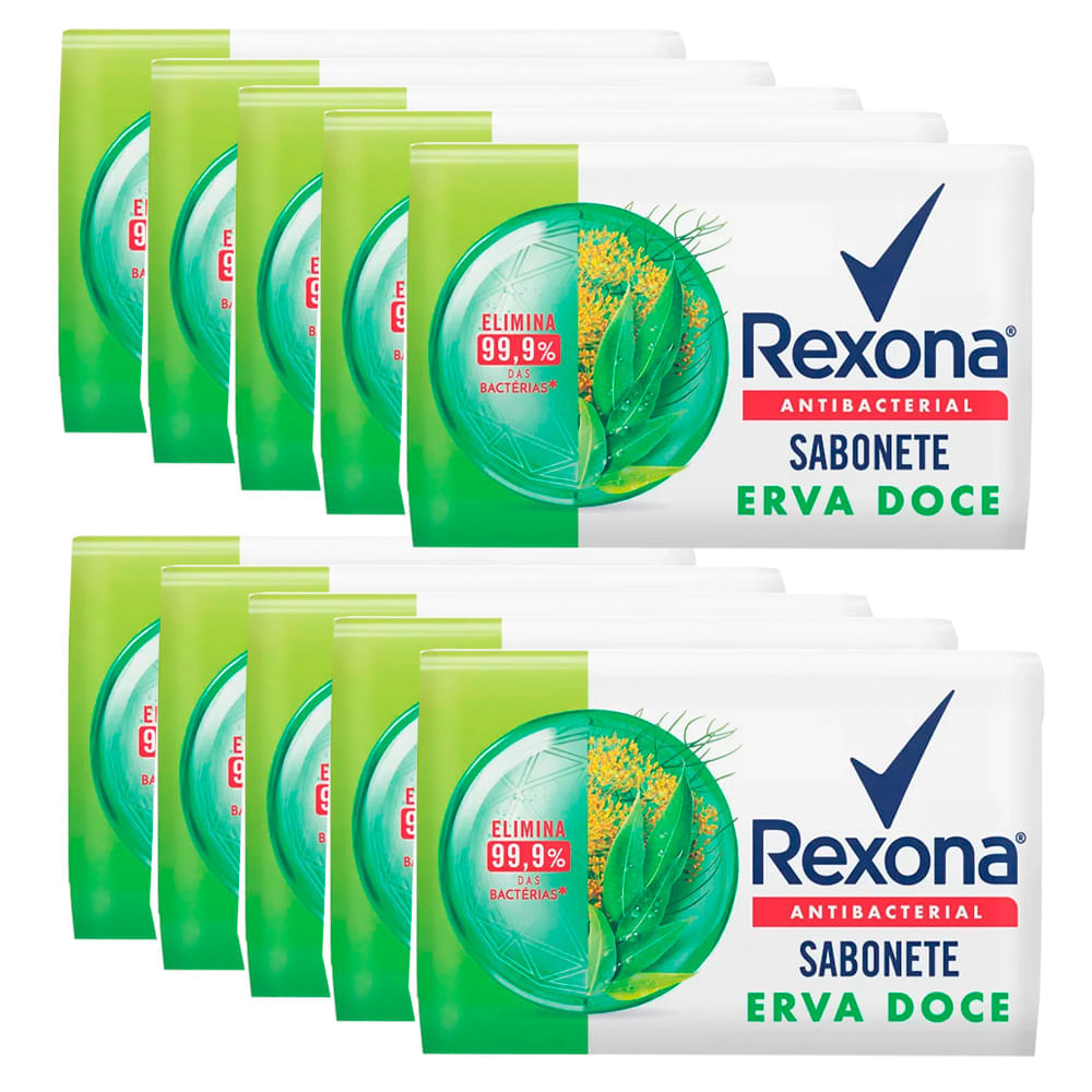 Kit Sabonete Rexona Antibacteriano Erva Doce 84g 10 Unidades