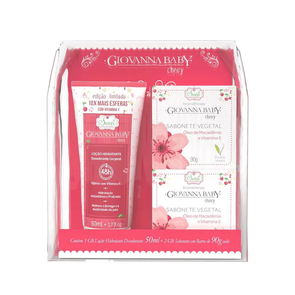 Kit Giovanna Baby Loção Cherry 50ml + 2 Sabonetes 90g