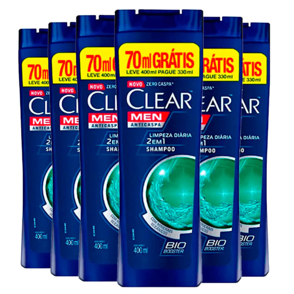 Kit Shampoo Clear Anti-caspa Limpeza Diária 2 Em 1 Leve 400ml Pague 330ml 6 Unidades