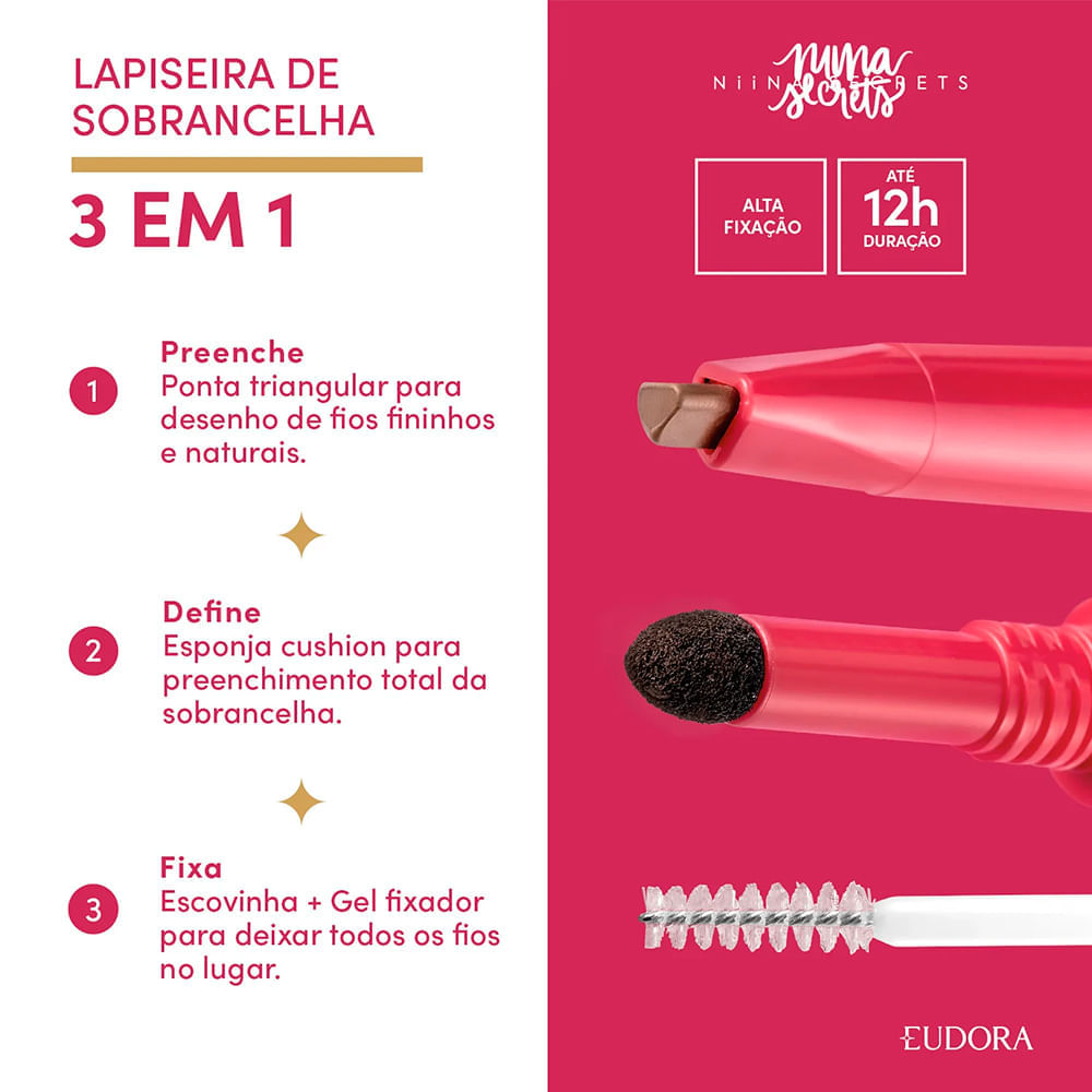 Lapiseira De Sobrancelha Eudora 3 em 1 Niina Secrets - Marrom Claro
