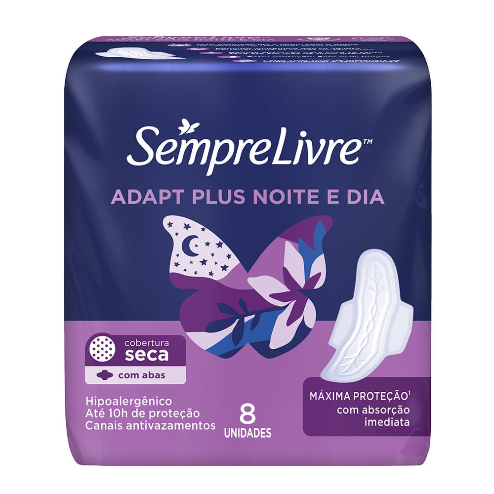 Absorvente Sempre Livre Noturno Seca  Abas  8 Unidades