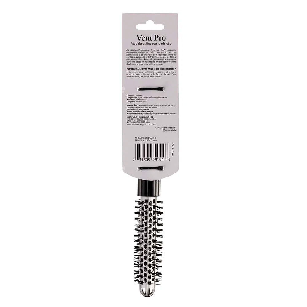 Escova De Cabelo Profissional ProArt Vent Pro Prata 20mm