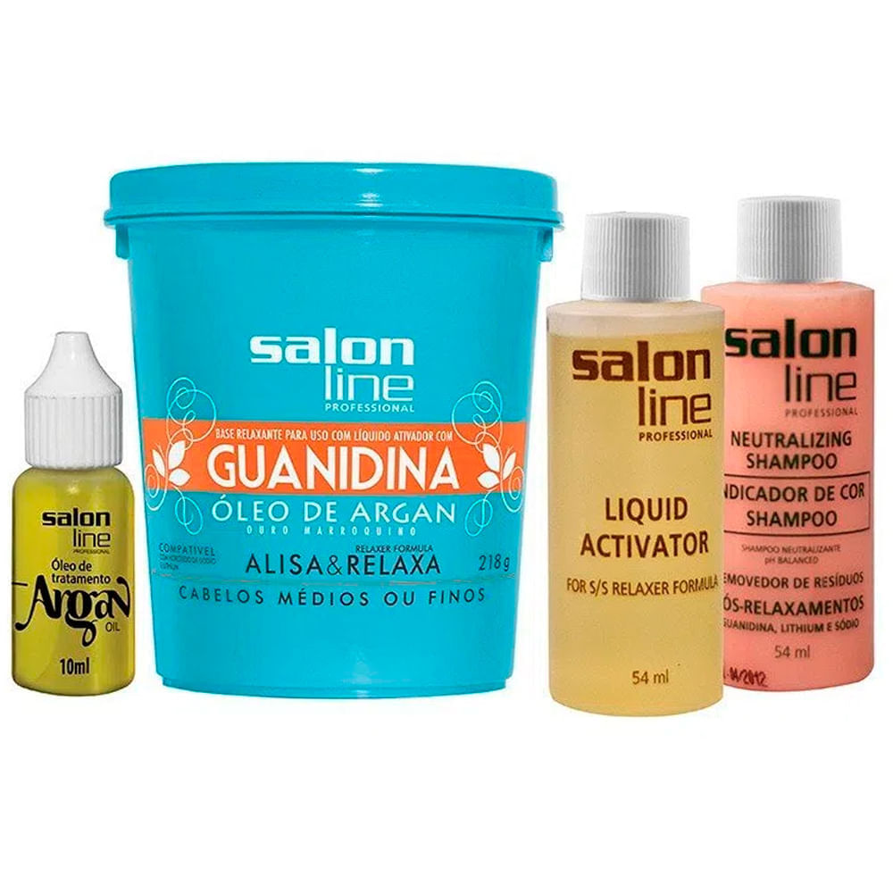 Kit Salon Line Pote Creme de Relaxamento 218g + Líquido Ativador 54ml + Shampoo Neutralizante 54ml + Óleo de Tratamento