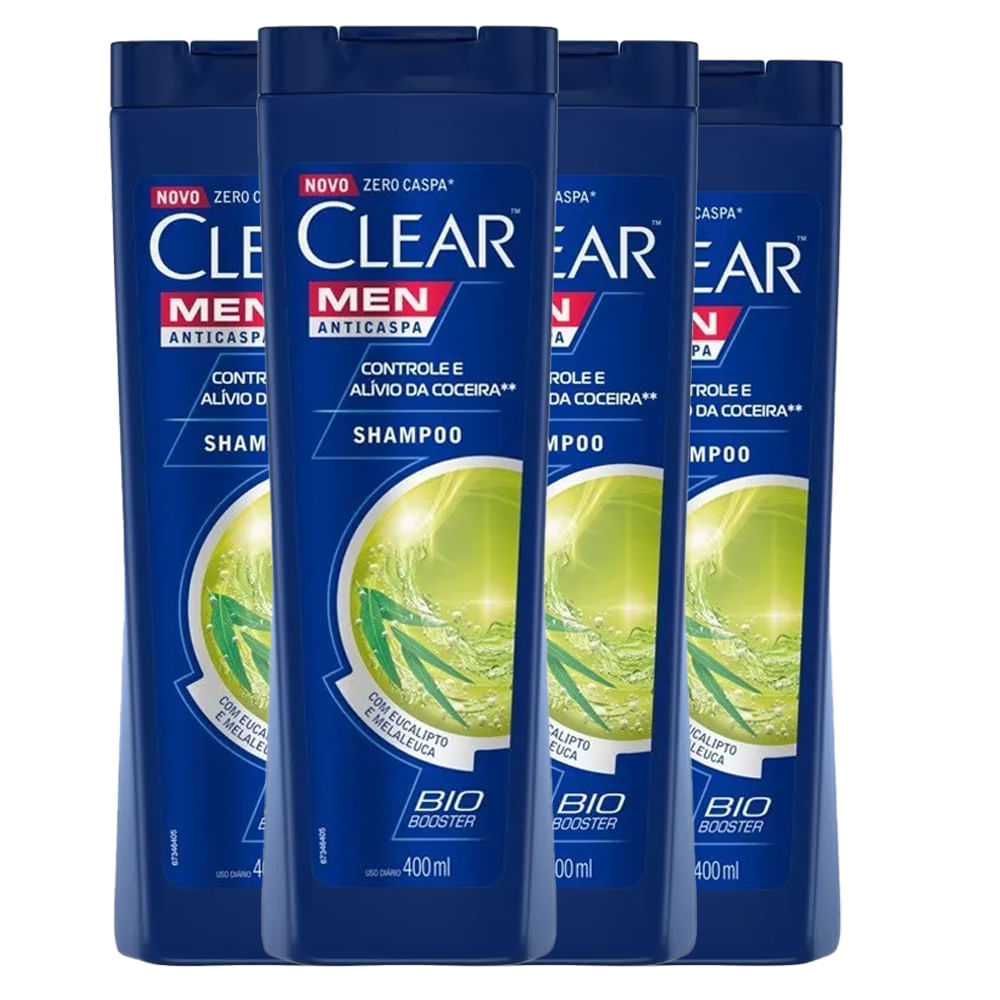 Kit Shampoo Clear Men Anticaspa Controle E Alívio Da Coceira 400ml  4 Unidades