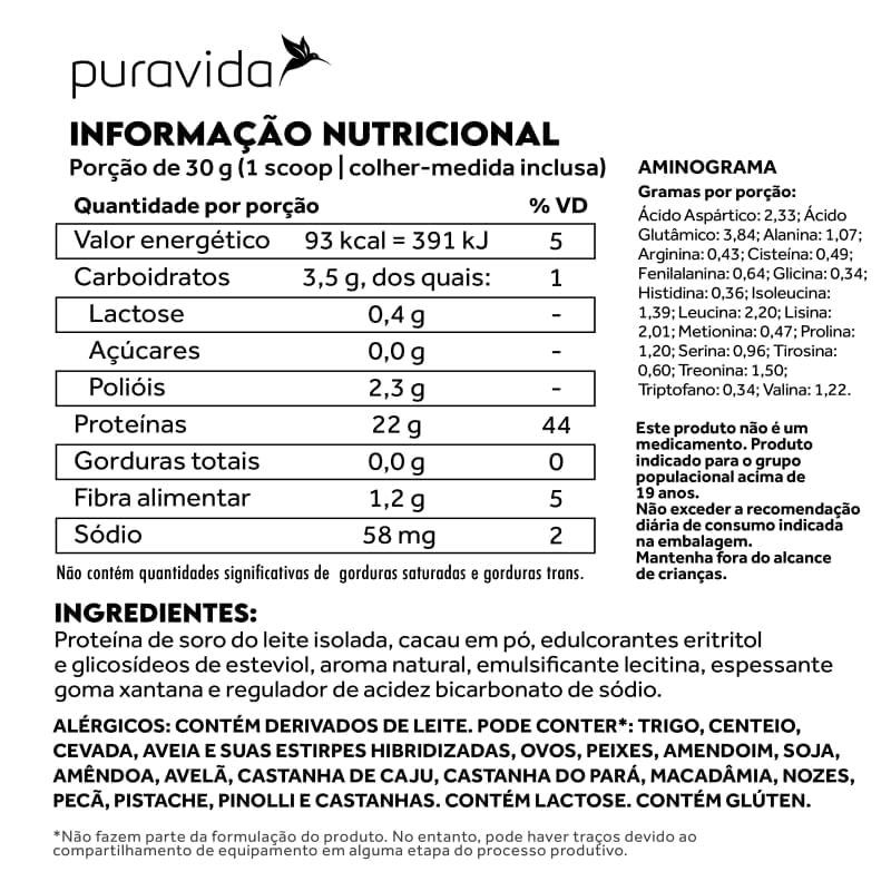 Whey Protein 100% Iso Dark Puravida 450g Chocolate