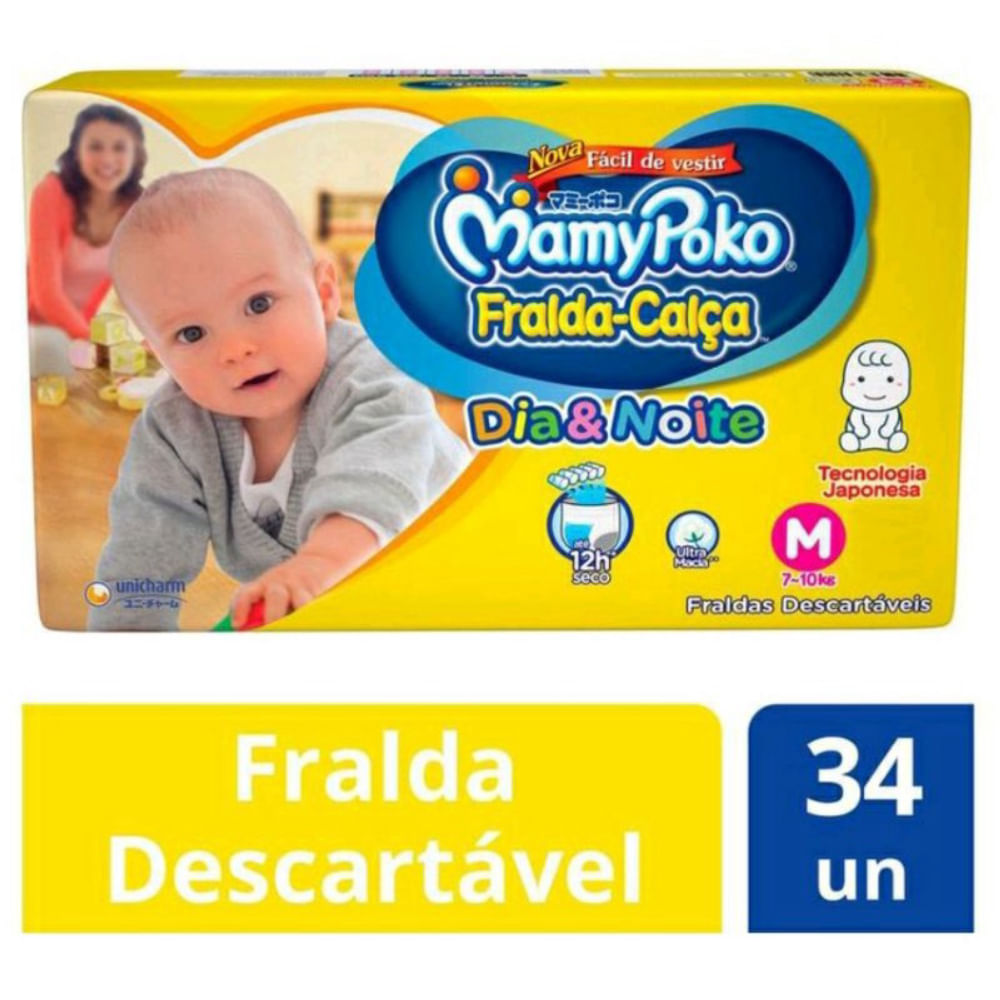 Fralda Calça MamyPoko M - 7 a 10kg com 34 unidades mamy poko Dia & Noite Jumbo