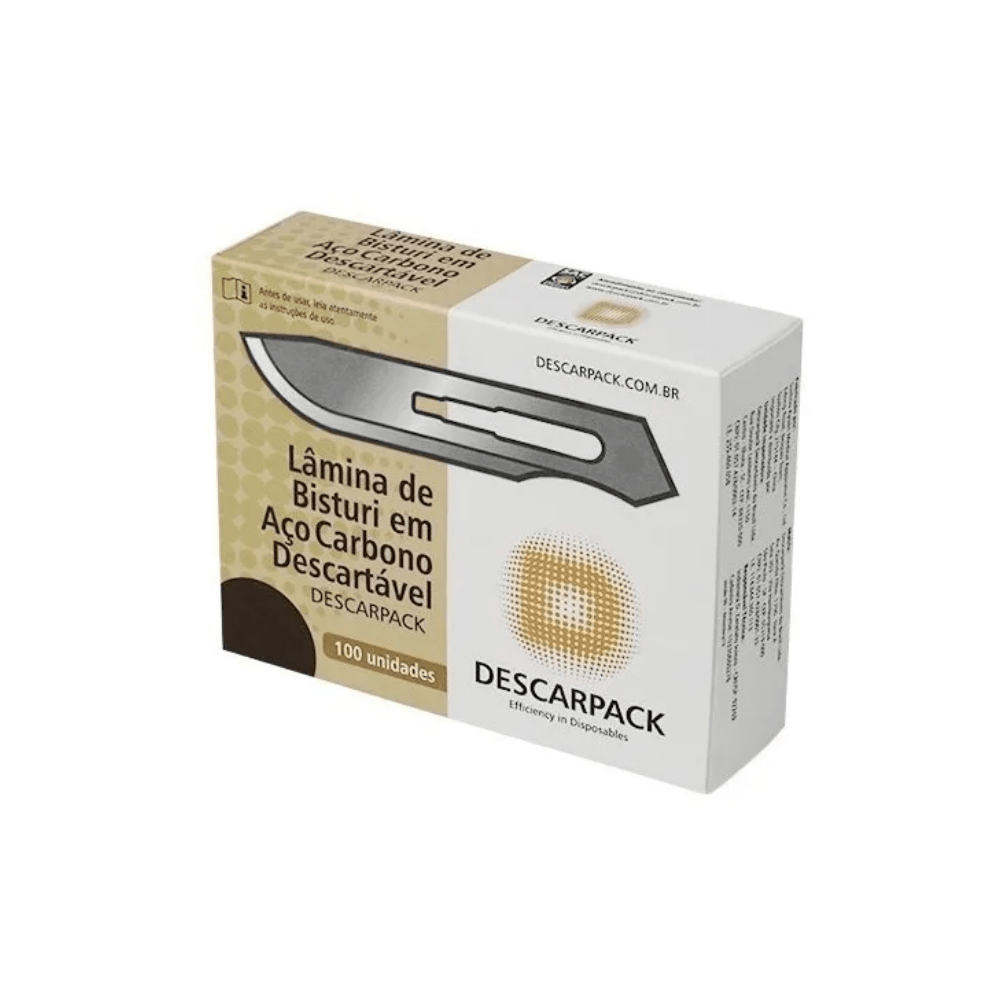 Descarpack Lâmina de Bisturi em Aço Carbono Descartável Tamanho 15 com 100un