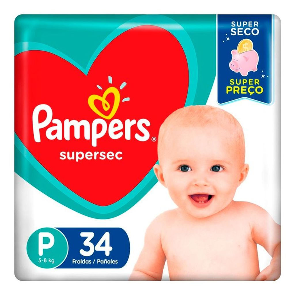 Fralda Descartável Pampers Supersec Pacotão P 34 Unidades